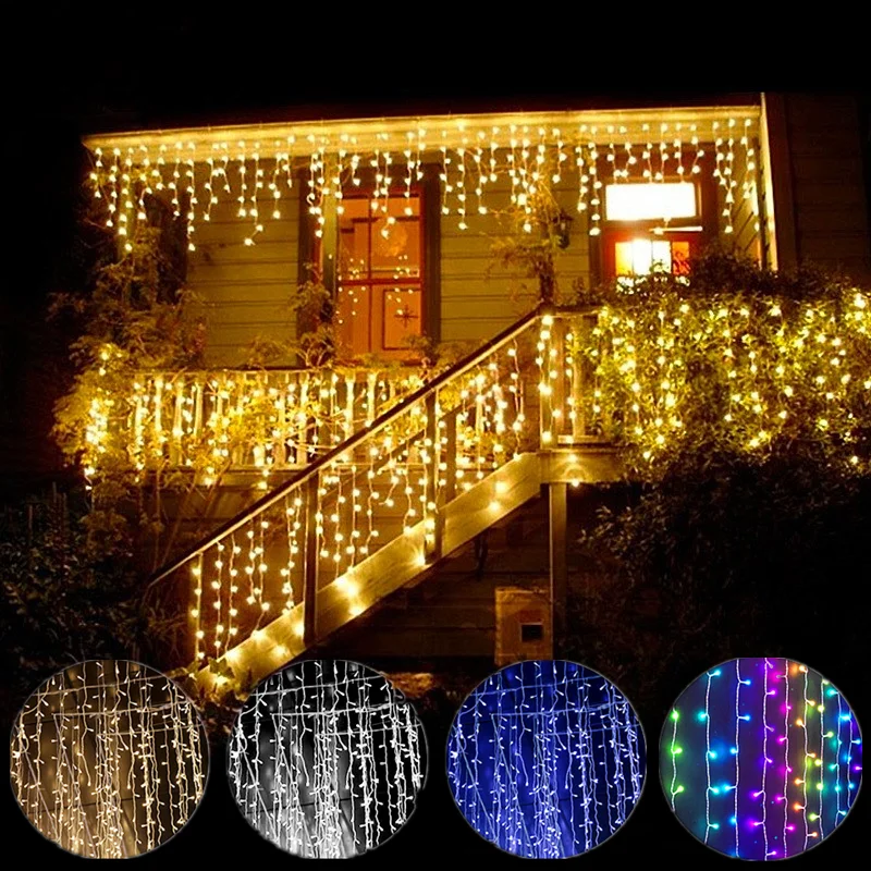christmas decorations for home outdoor led curtain icicle string light street garland on the house winter 220v 5m droop 0 4 0 6m free global shipping