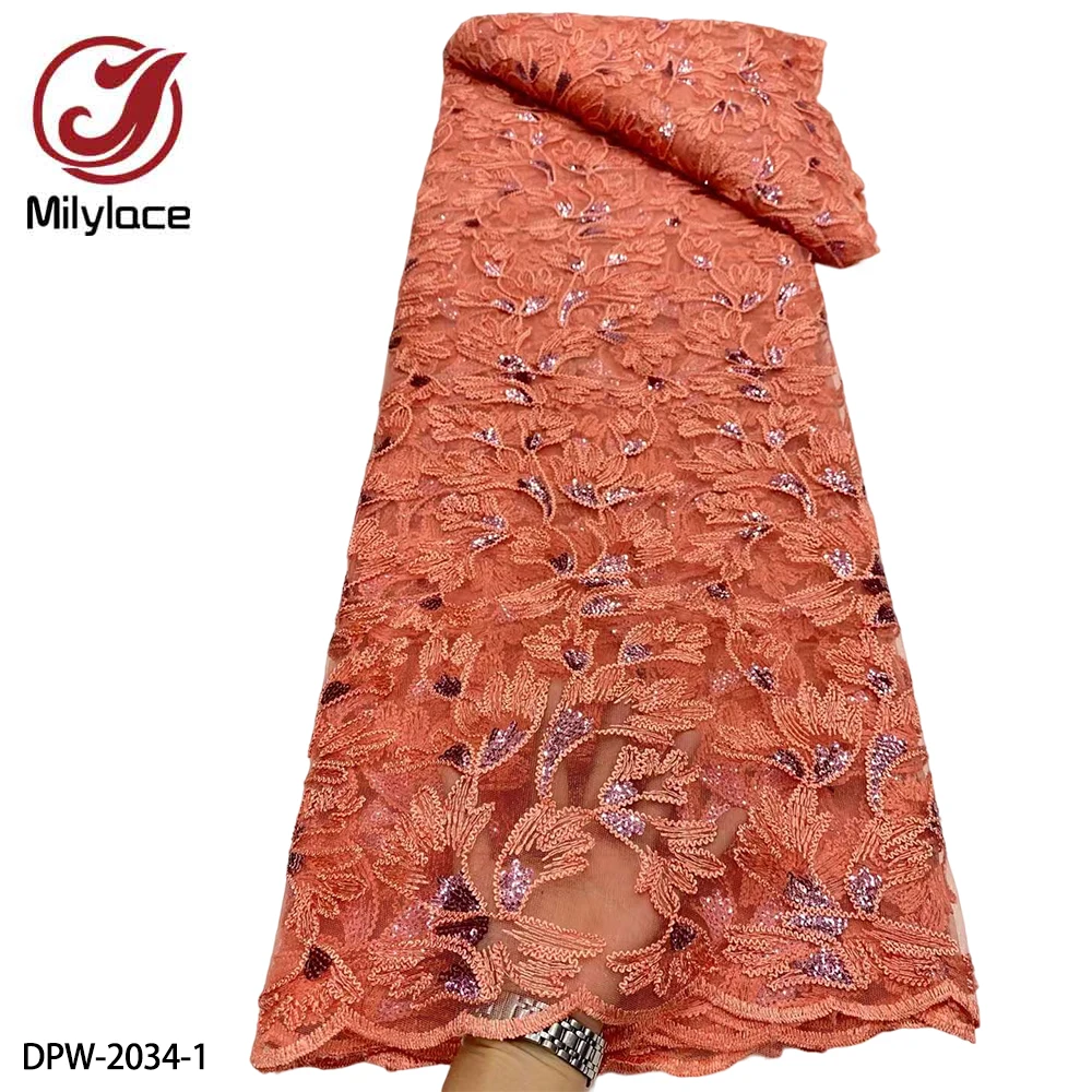 

Hot sale African Lace Fabric 2022 Embroidered Nigeria French Tulle Lace Fabric with Sequins for Wedding Party 5 Yards DPW-2034