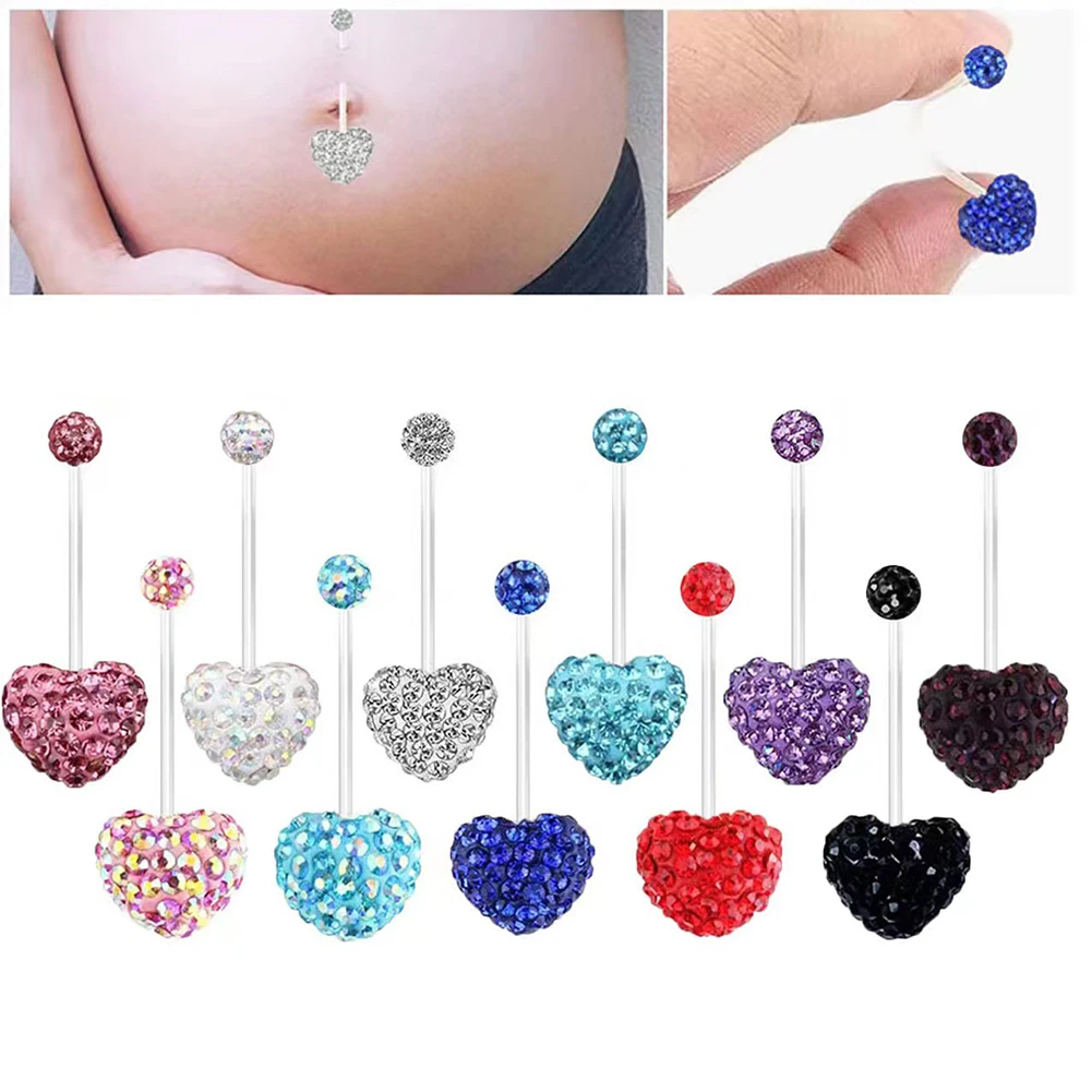 

Fashion Shiny Heart Zircon Pendant Soft Ceramics Belly Button Ring Beautiful Navel Piercing Body Fashion Jewelry For Pregnant