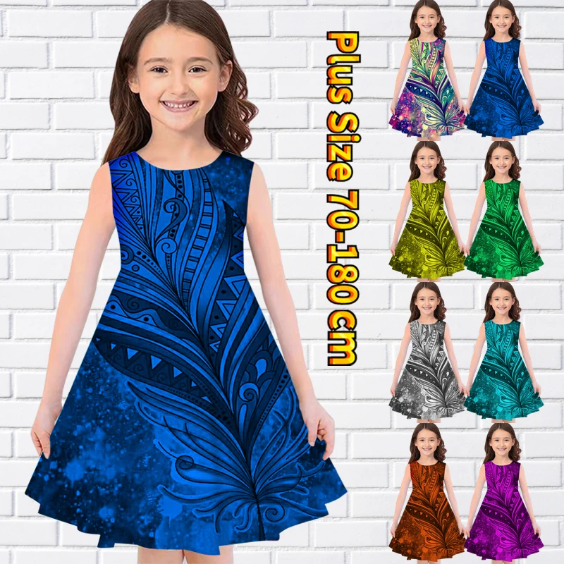 

2022 Abstract Print Dress Summer Round Collar Sleeveless Princess Dress Fashion Cute Party Dress Little Girl Sleeveless Dress