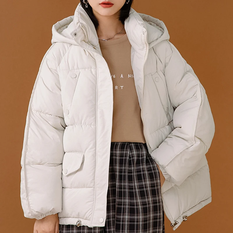 Women Casual Loose Solid Simple Winter Hooded Thick Jacket Female Small Fresh College Style Coat Warm Parkas Teen Girls Overcoat