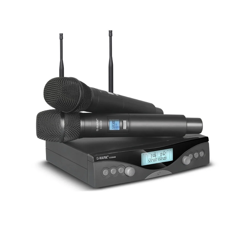 

Wireless Microphone G-MARK G320AM Professional UHF 2 Channels Karaoke Mic Handheld Automatic Frequency Adjustable 100M