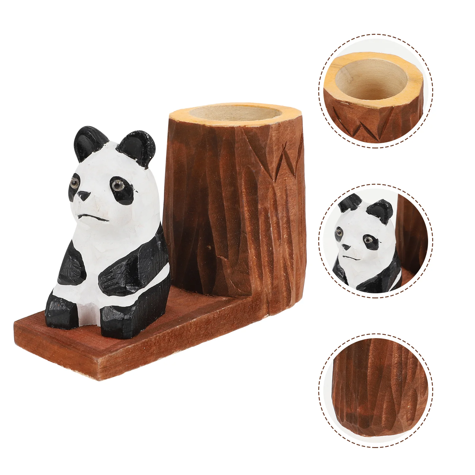 

Panda Design Pen Holder Wooden Pencil Ruler Holder Desktop Stationery Organizer