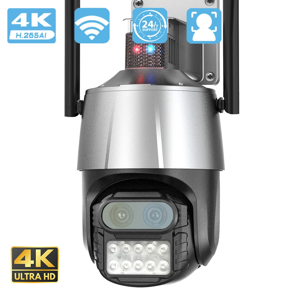 

, 8-мегапиксельная Wi-Fi камера с противоугонной сиреной и сигнализацией, с двумя объективами, 8-кратным цифровым зумом, камера ночного видения с обнаружением людей, IP-камера видеонаблюдения