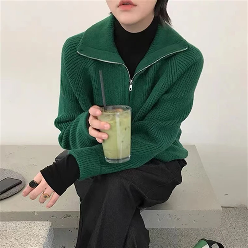 

Женский трикотажный кардиган на молнии, с длинным рукавом