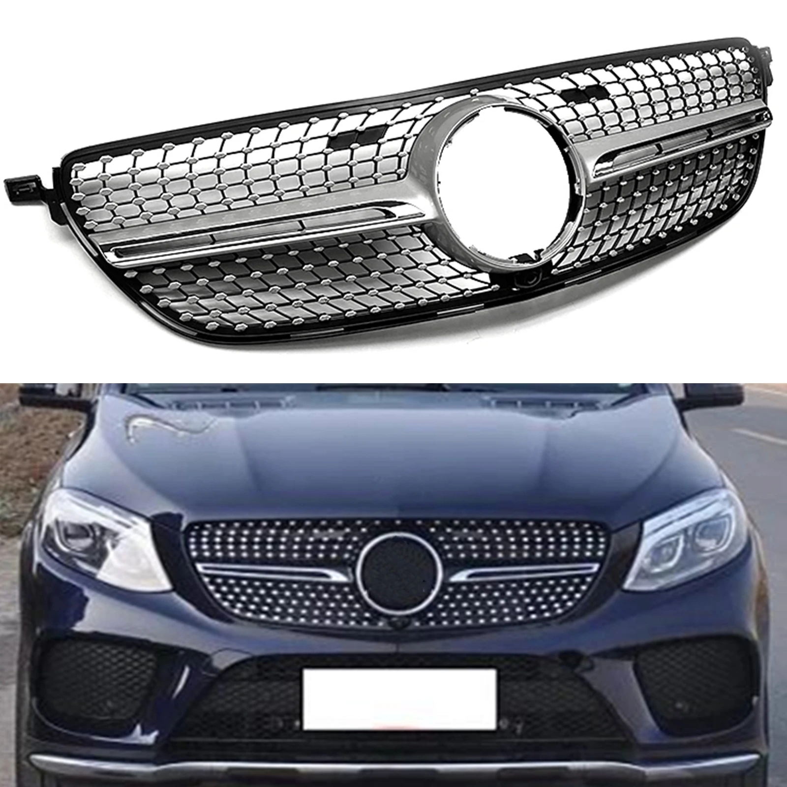 

Front Grille Grill For Mercedes Benz GLE Class Coupe C292 W292 2015-2019 Diamond Style Silver GLE350 Car Upper Bumper Hood Mesh