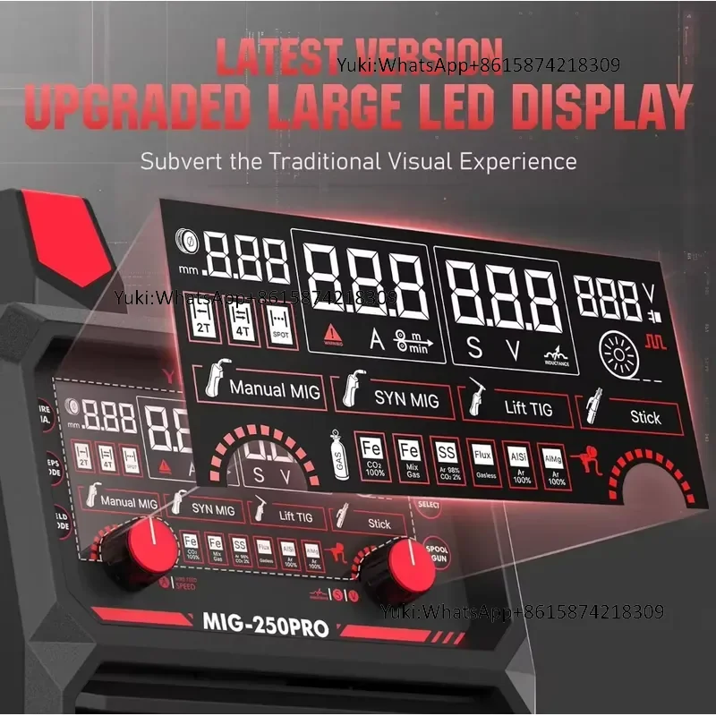 Фото YEESTECH 250A 110/220В Новый 6-в-1 Многофункциональный сварочный аппарат MIG/Импульсный MIG/TIG/ARC/Сварка порошковой проволокой/Сварка катушечной проволокой, AC, с цифровым управлением №4
