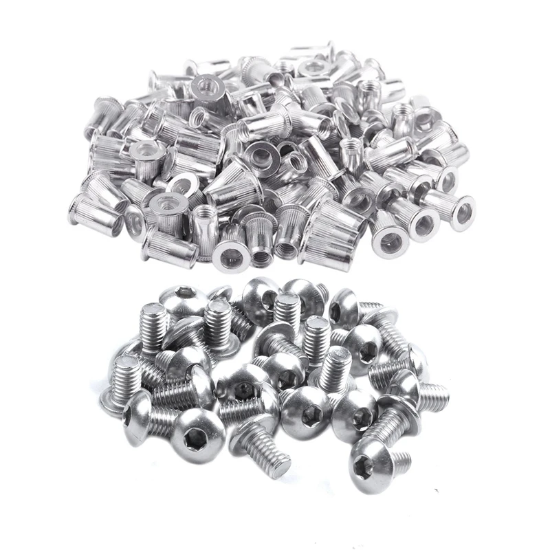 

100Pcs M5 Aluminium Flat Head Rivet Nuts Nutserts & 50Pcs Stainless Steel Button Head Screw Hex M5