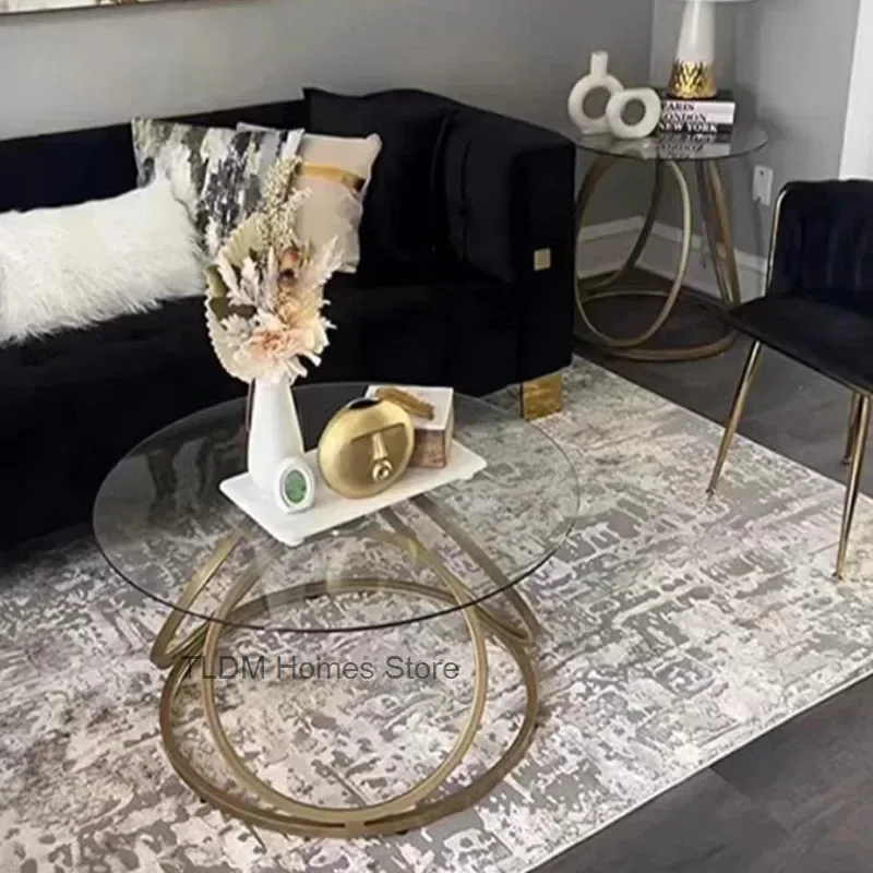 Роскошный журнальный столик стеклянный мобильный круглый маленький элегантный