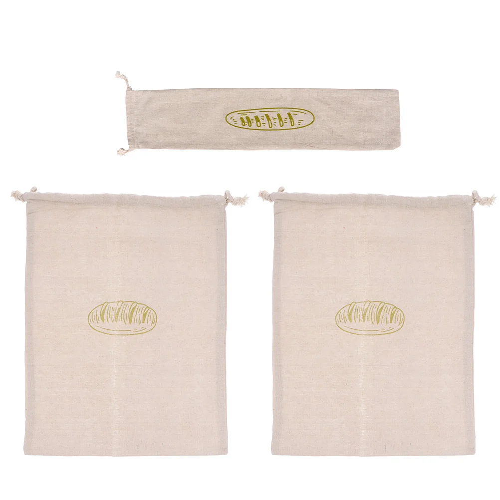

3pcs Linen Bread Bags Reusable Drawstring Bag Canvas Bag Homemade Bread Storage Linen Bag For Loaf ( Assorted Color )