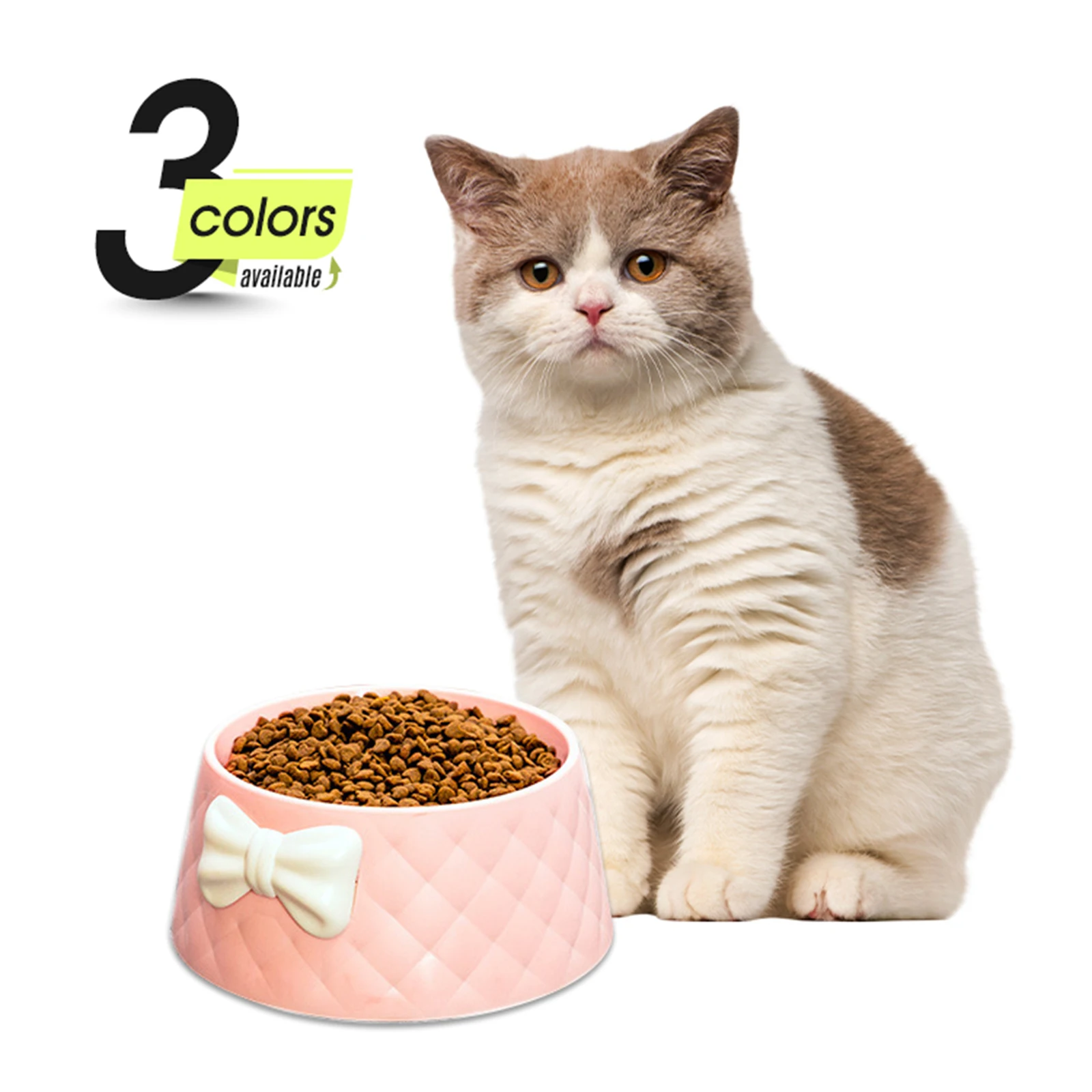 

Pet Cat Food Bowls Lovely Bowknot Puppy Feeder Dish Bowl Diamond Pattern Bow Cat Bowl for Water Sweet Princess Pet Feeding Bowls