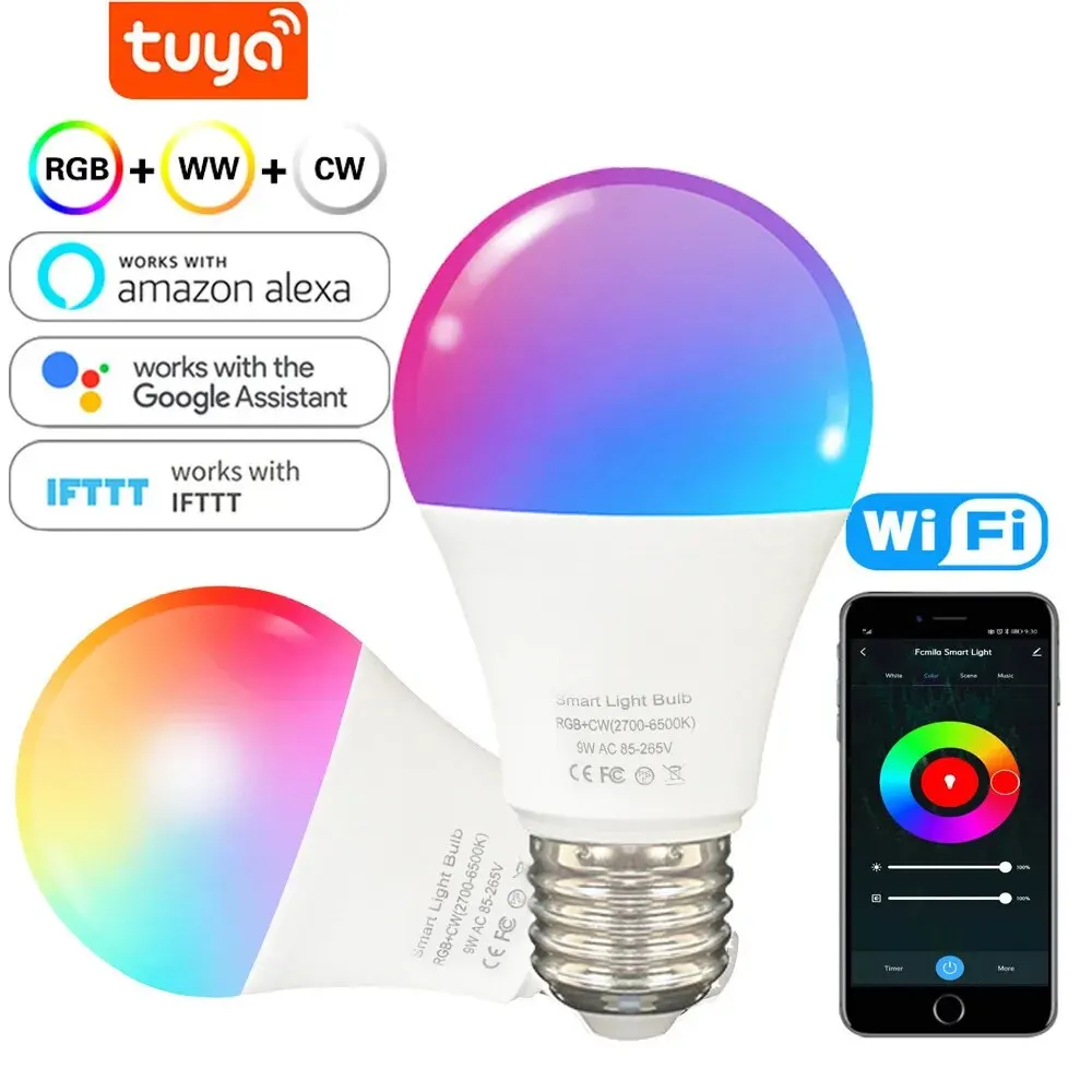 Светодиодные лампы E27 Wi-Fi Bluetooth RGB 110 В 220 В Tuya умные лампы  Прожекторы для дома Алиса Алекса Google Assistant | AliExpress