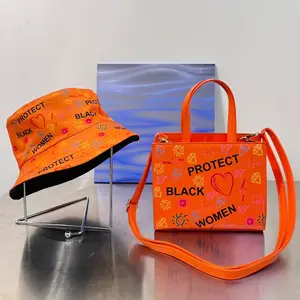 WOMEN TOTE BAG Ladies Protect Black People Bag Women Set Bucket Hat 2023 Luxury TOTE Handbags for Women Bag Purse And Hat Set