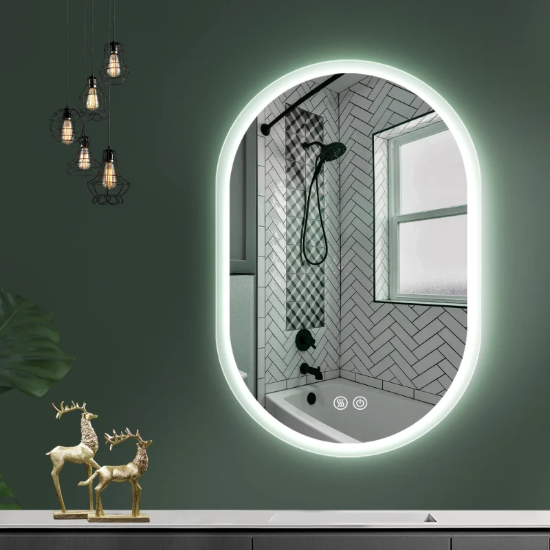 

Зеркало для ванной комнаты 40 х24 дюйма с подсветкой противотуманное светодиодное зеркало с регулируемой яркостью для настенного сенсорного управления овальное умное безрамочное