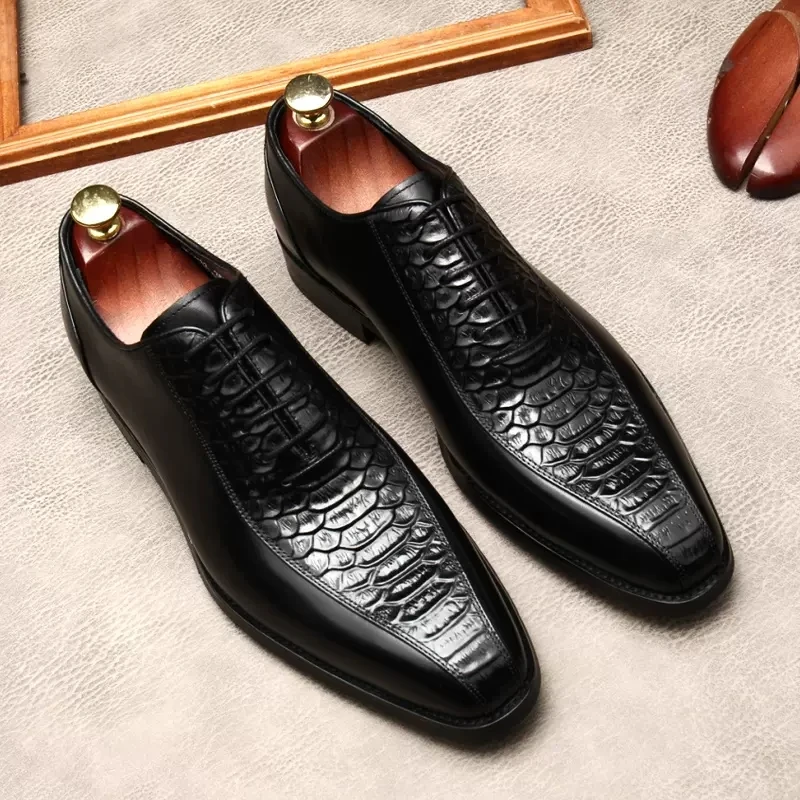 

Luxury Genuine Leather Men Oxford Shoes Crocodile Pattern Dress Men Shoe Comfortable Formal Men Flats Lace-Up Brogue Shoes