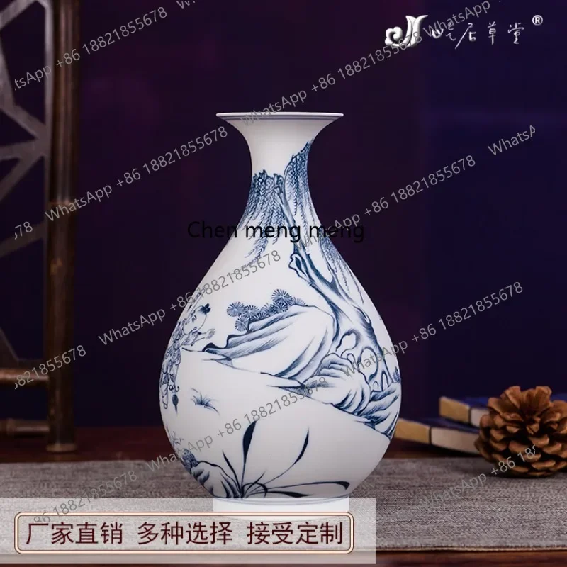 Фото A74 Расписанная вручную нефритовая ваза Тунцюй, керамическая бутылка для воды, маленькая ваза из цзиндэчжэньского фарфора, сине-белый фарфор, прямые продажи с фабрики №2
