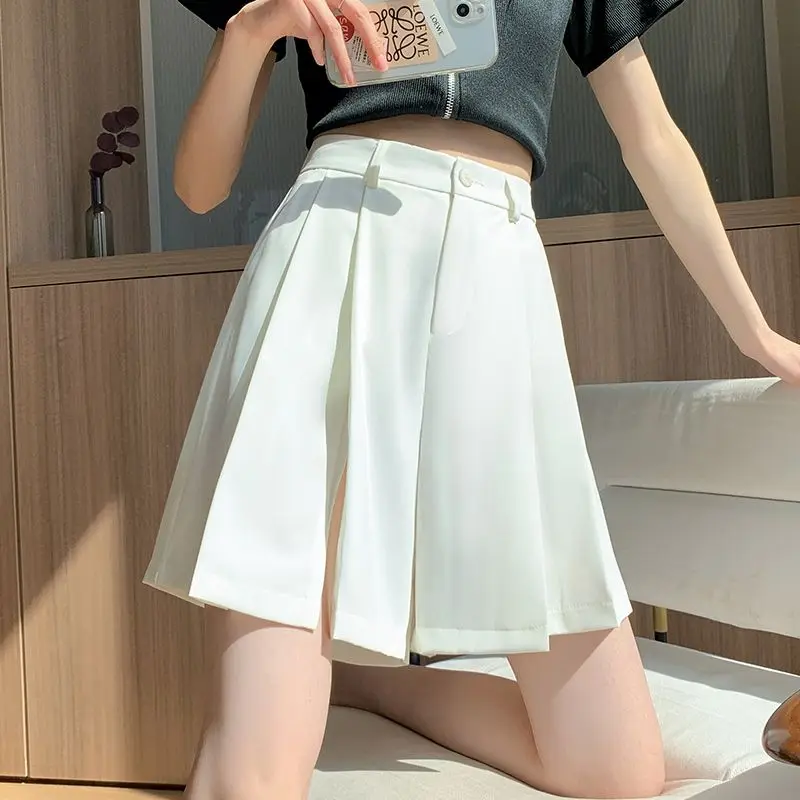 High Quality Shorts Women Wide Leg Casual Side Slit Baggy High Waist Solid All-Match Summer Design Trousers Aesthetic Fashion