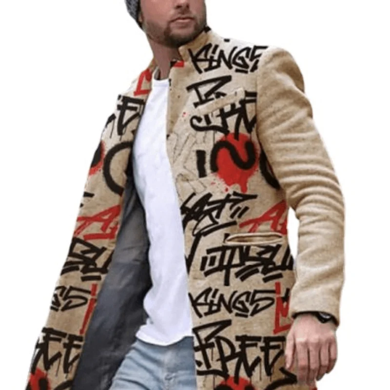 

2021 New Men's Casual Letter Printed Coat