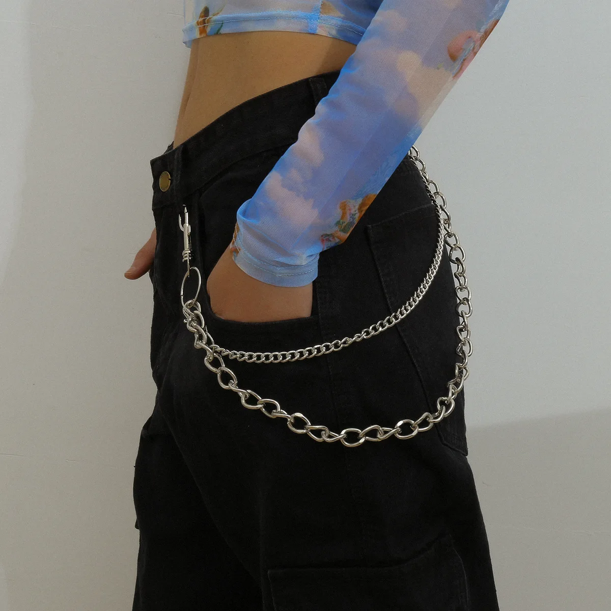 Tassel cold wind body chain women's work clothes punk metal chain waist chain