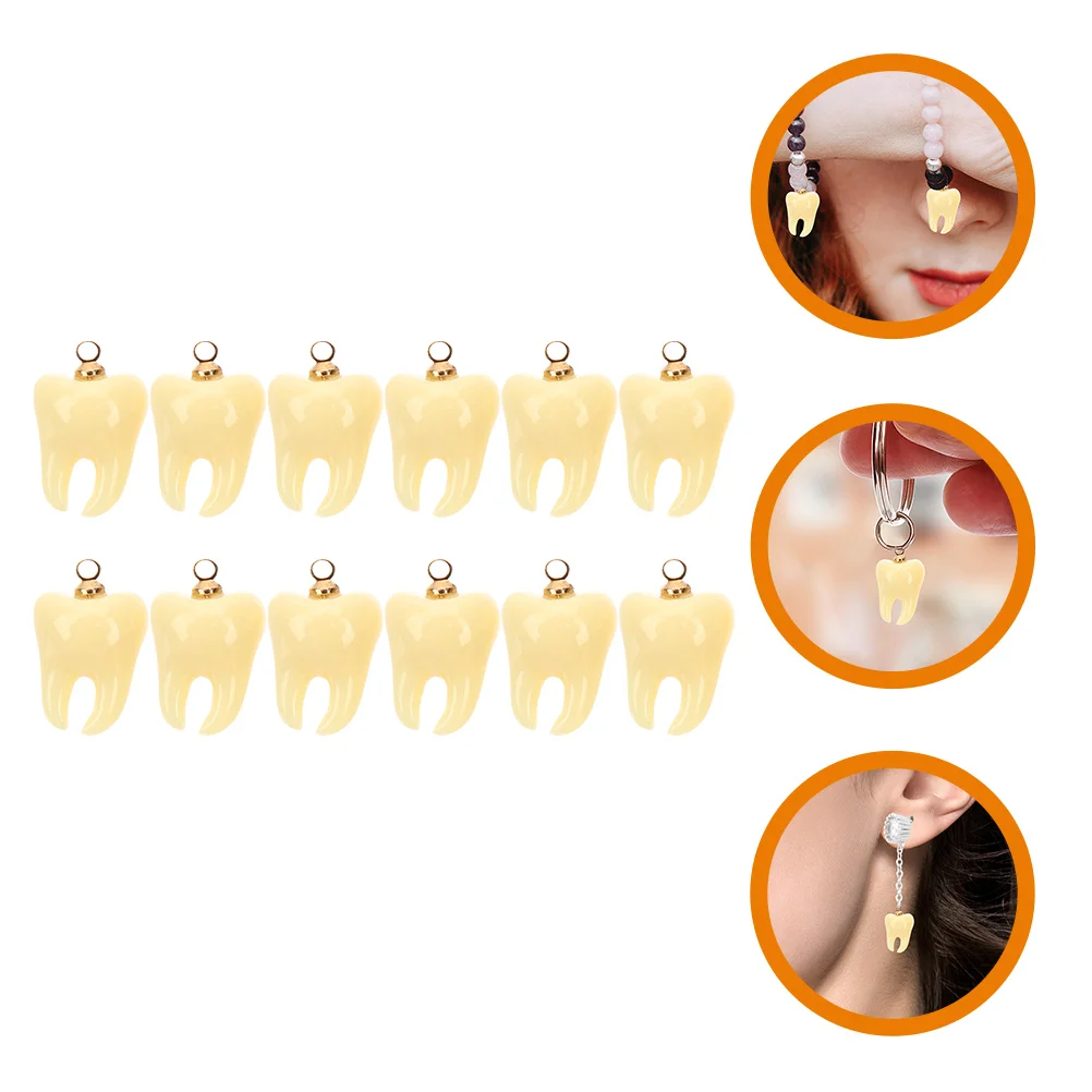 

12 Pcs Tooth Shape Pendant Charms Jewelry Teeth Pendants Resin Small DIY Keychain Mini Ornament Making Decorative