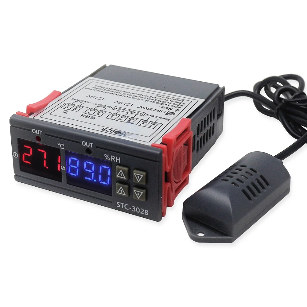 

Digital Thermostat Hygrostat Temperature Humidity Controller AC 110V-220V DC12V Regulator Heating Cooling Control STC-3028