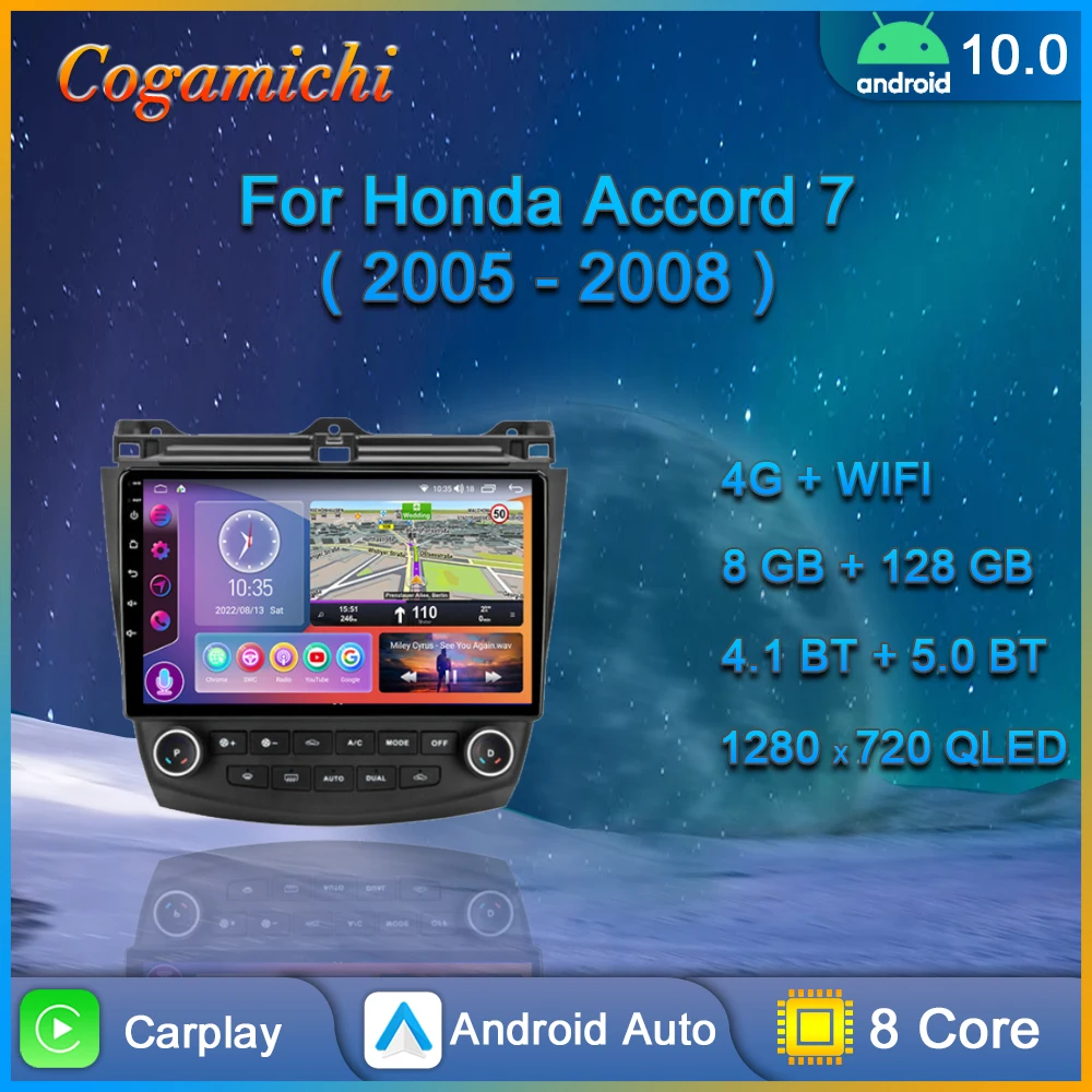 

Автомагнитола 2 Din 4G, мультимедийный видеоплеер для Honda Accord 7 2005-2008, Android 10, автостерео навигация, GPS, головное устройство Carplay