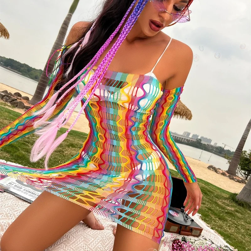 

Sexy Fishnet Bodysuit See-Through Mesh Tight Women's Sparkling Rhinestone Body Socks Open Off Shoulder Sexy Fishnet Body Socks
