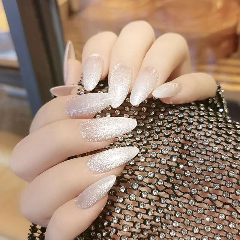 

24pcs/box Cat Eye Phototherapy Nail Patch Wearable Fake Nail Short False Nail Wedding For Winter Autumn wearable full cover