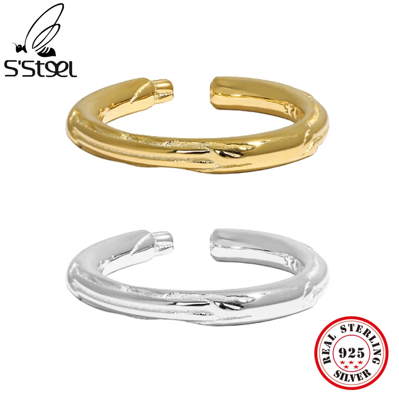 

S'STEEL 925 Sterling Silver Geometric Circle Minimalist Ring Accessories For Women Korean Funky Adjustable Rings Fine Jewelry
