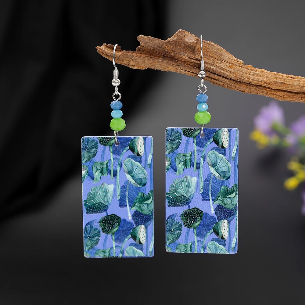 Модные акриловые серьги с принтом Green Lotus Relievo для женщин весна-лето винтажный
