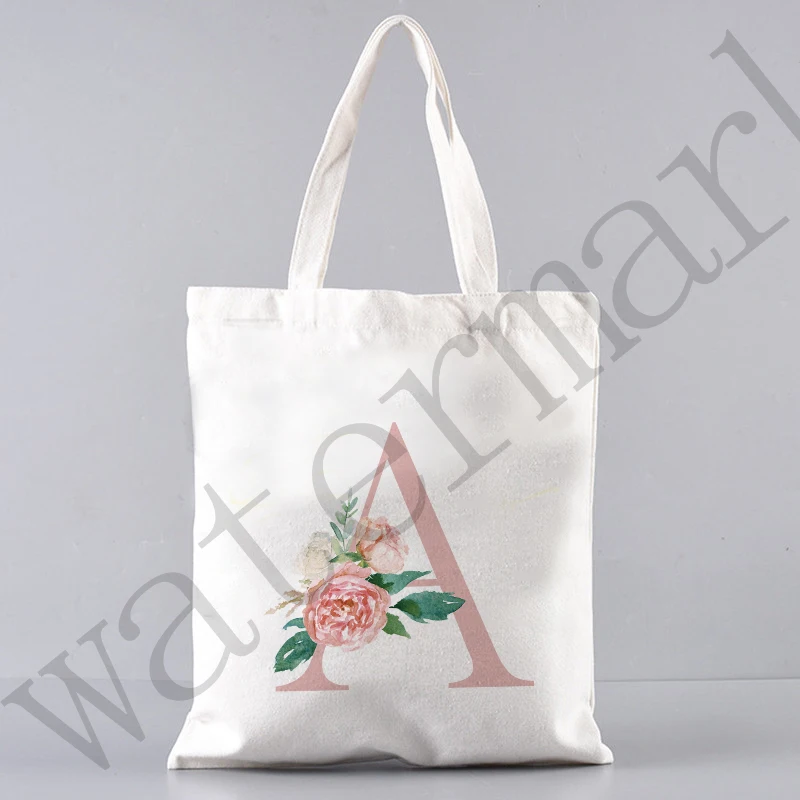 Floral Letters Pattern Tote Bag Ladies Handbags Canvas Shopping Bags Travel Women Eco Reusable Shoulder Shopper supermarket