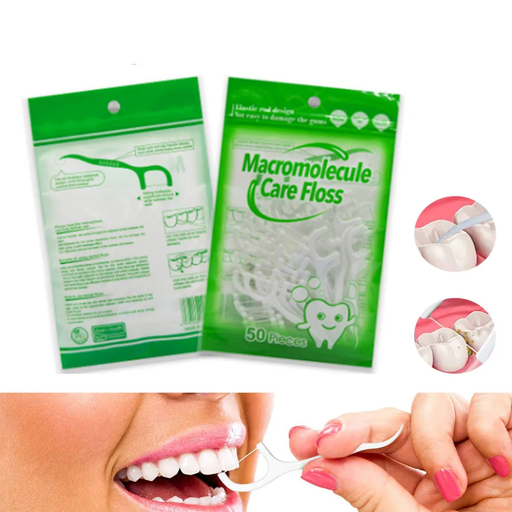 

50pcs/lot Dental Floss Oral Care Teeth Stick Interdental Brushes Tooth Clean Toothpick Tool ABS Dental Flosser Hygiene Sticks
