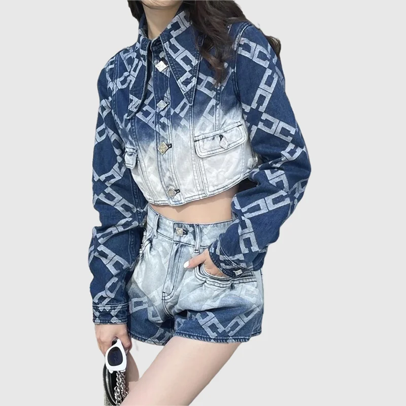 

Summer 2022 Casual Fashion Ladies Clothing Long Sleeve Denim Tops and Shorts Suits Comfortable Slim Fit Great for Play and Party