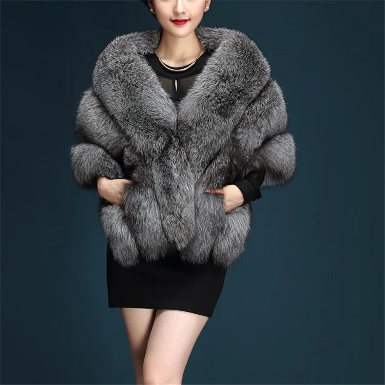 Autumn  Winter Faux Fox Fur Shawl Female White Wedding Dress Bridal Fur Cloak Padded Cotton Coat Luxury Faux Fur Trim Coat