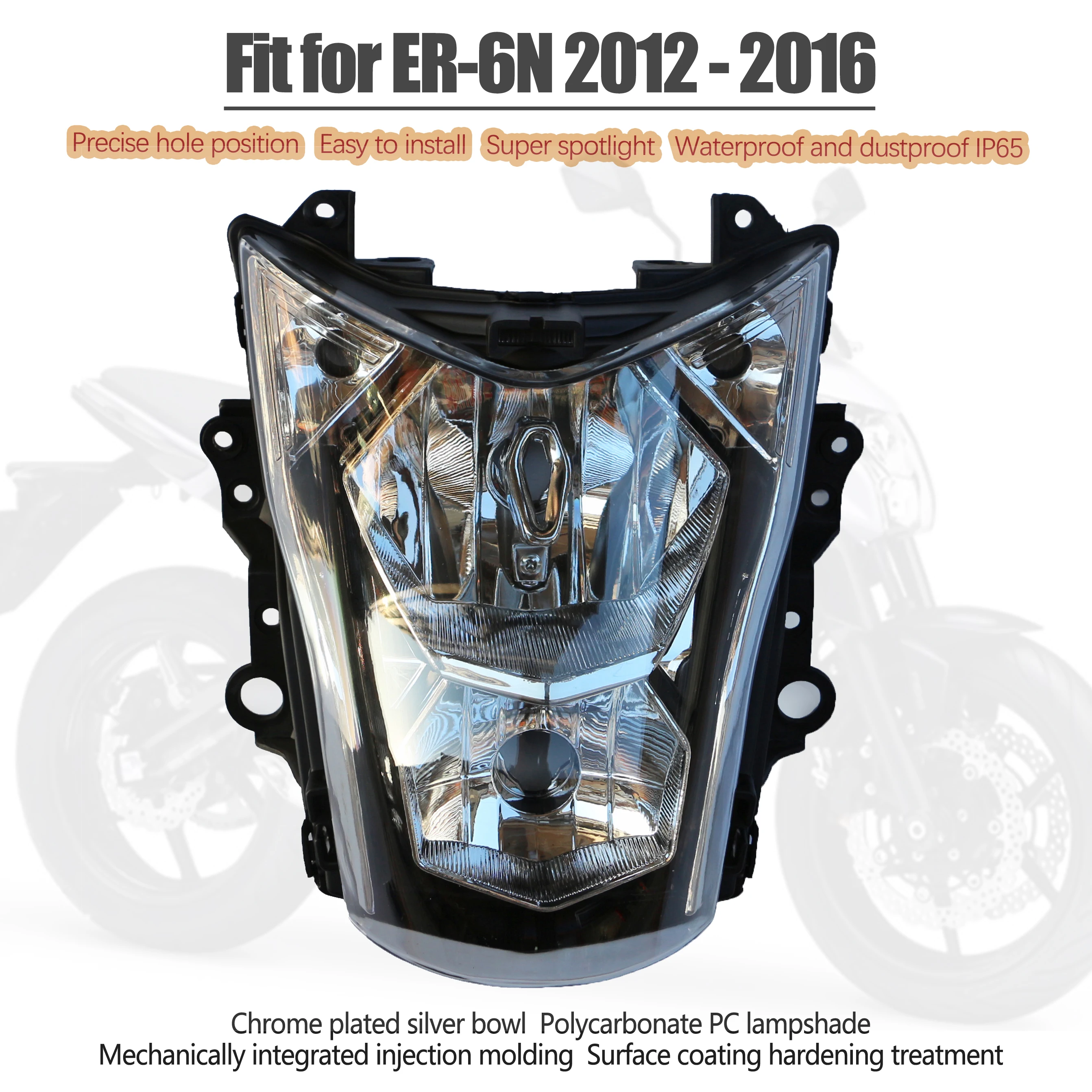 Передняя фара в сборе для мотоцикла подходит моделей 2012 - 2016 Kawasaki ER650 ER-6N ER6N Ninja 650