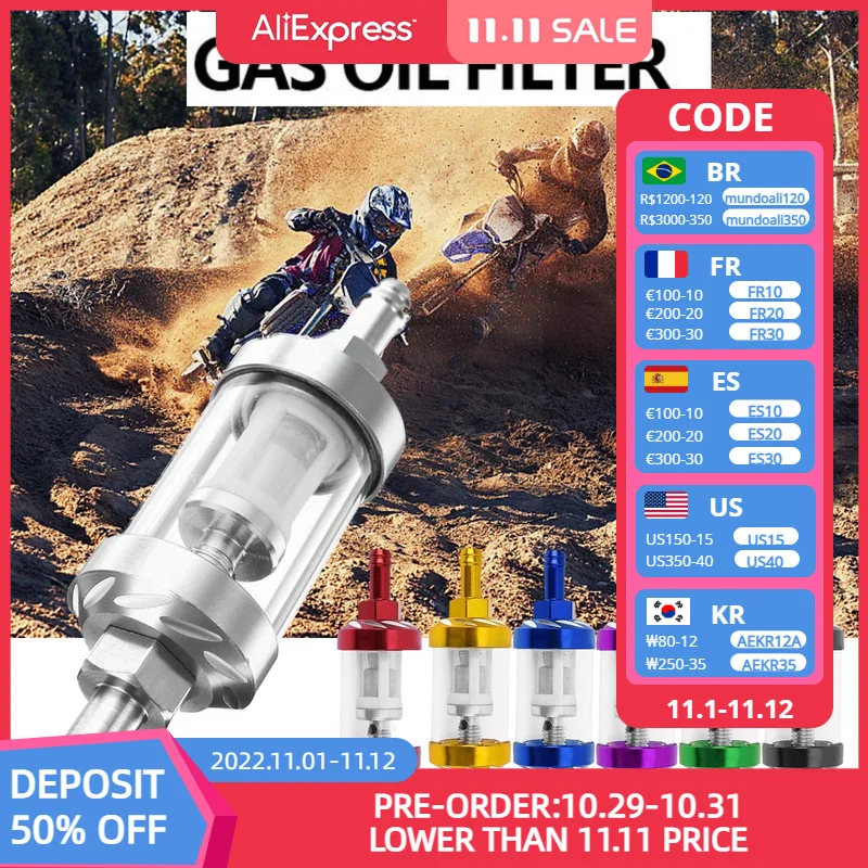 

Motorcycle Gas Fuel Filter Car Scooter Gasoline Filter Alloy Removable CNC Aluminum Separator Replacement Washable Tool And J0W7