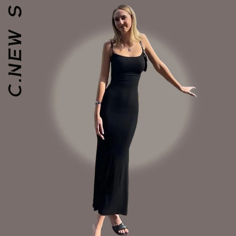 C. Новое модное женское атласное платье-комбинация без рукавов с открытой спиной