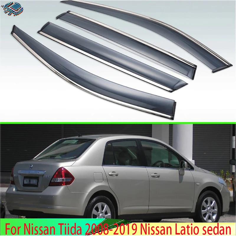 

For Nissan Tiida 2008-2019 Nissan Latio sedan Plastic Exterior Visor Vent Shades Window Sun Rain Guard Deflector 4pcs 2015 2017