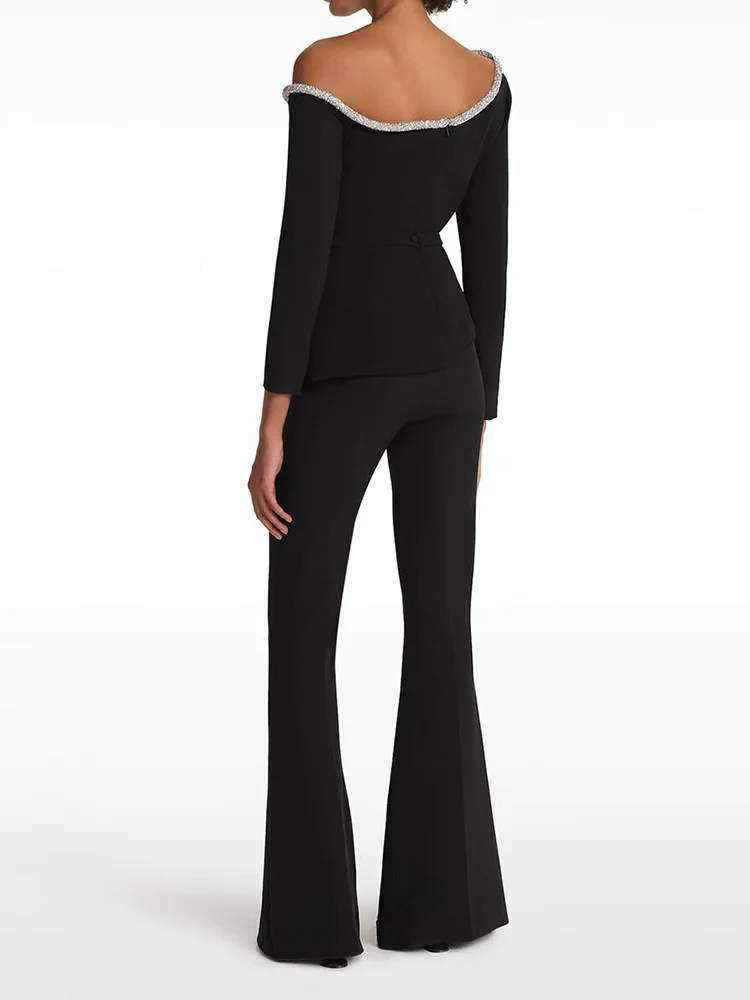 Брюки-клеш однотонные лоскутные модные комбинезоны с длинными рукавами на весну