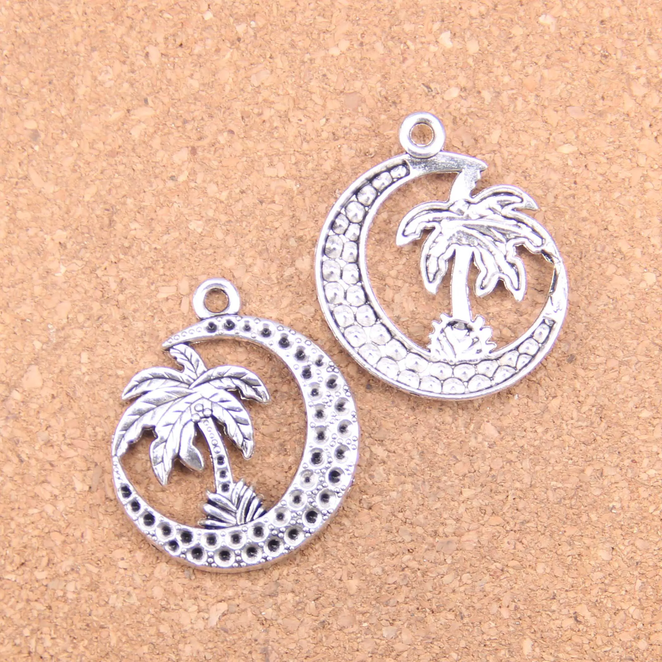 25pcs Charms palm tree moon coconut 37x30mm Antique Pendants,Vintage Tibetan Silver Jewelry,DIY for bracelet necklace