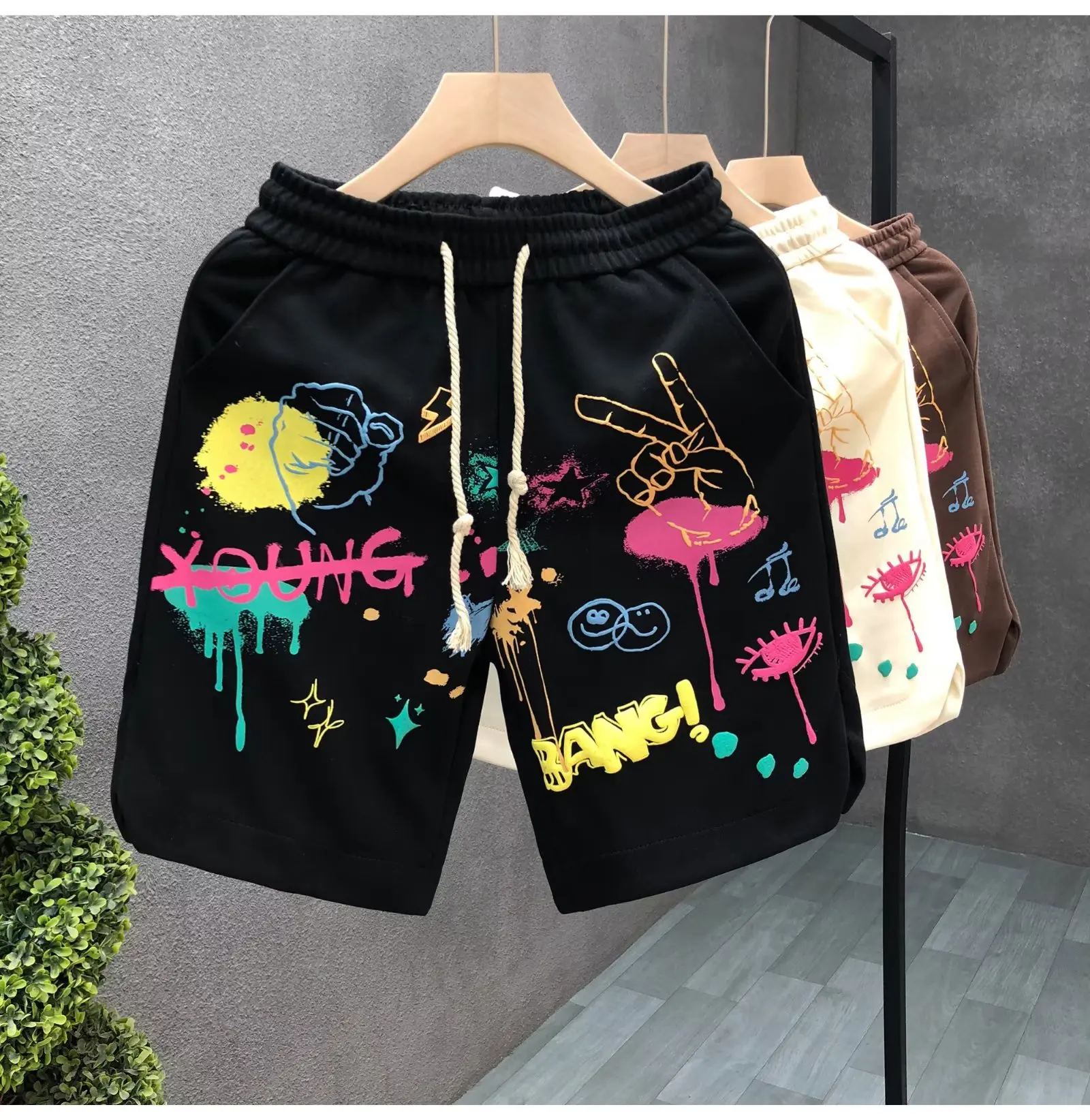 

y2k Graffiti Printed Shorts For Men Summer Loose Oversized Sports Shorts Straight American Basketball Shorts Hip Hop Elastic Wai