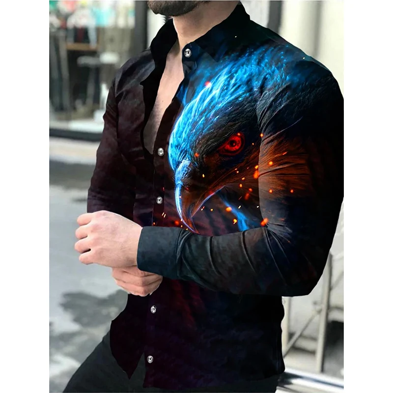 Fashion Slim Fit Brand Social Men Shirts Animal Printed Male Blouses Gradual Casual Single Button Shirt Camisas