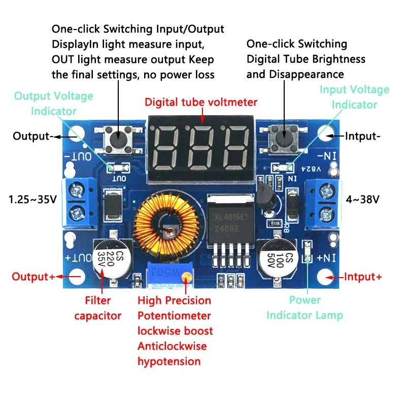 Регулируемый понижающий блок питания XL4015 5 А 75 Вт от 4 0-38 в до 1 25-36 В шт.