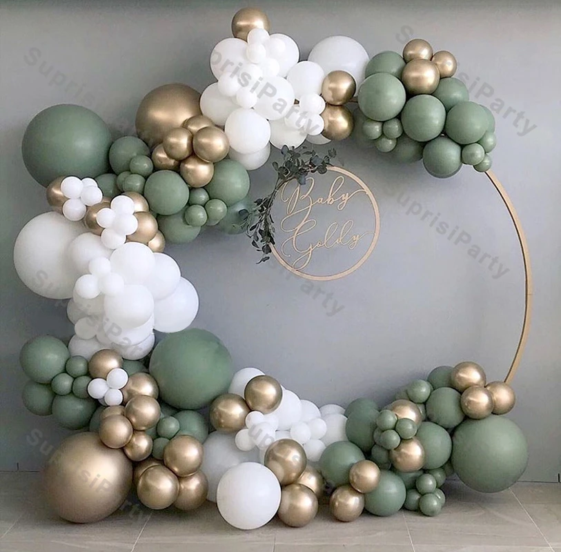 

137pcs Sage Green Balloon Garland Arch Wedding Decoration White Gold Latex Air Balloons Pack Baby Shower Birthday Party Decor
