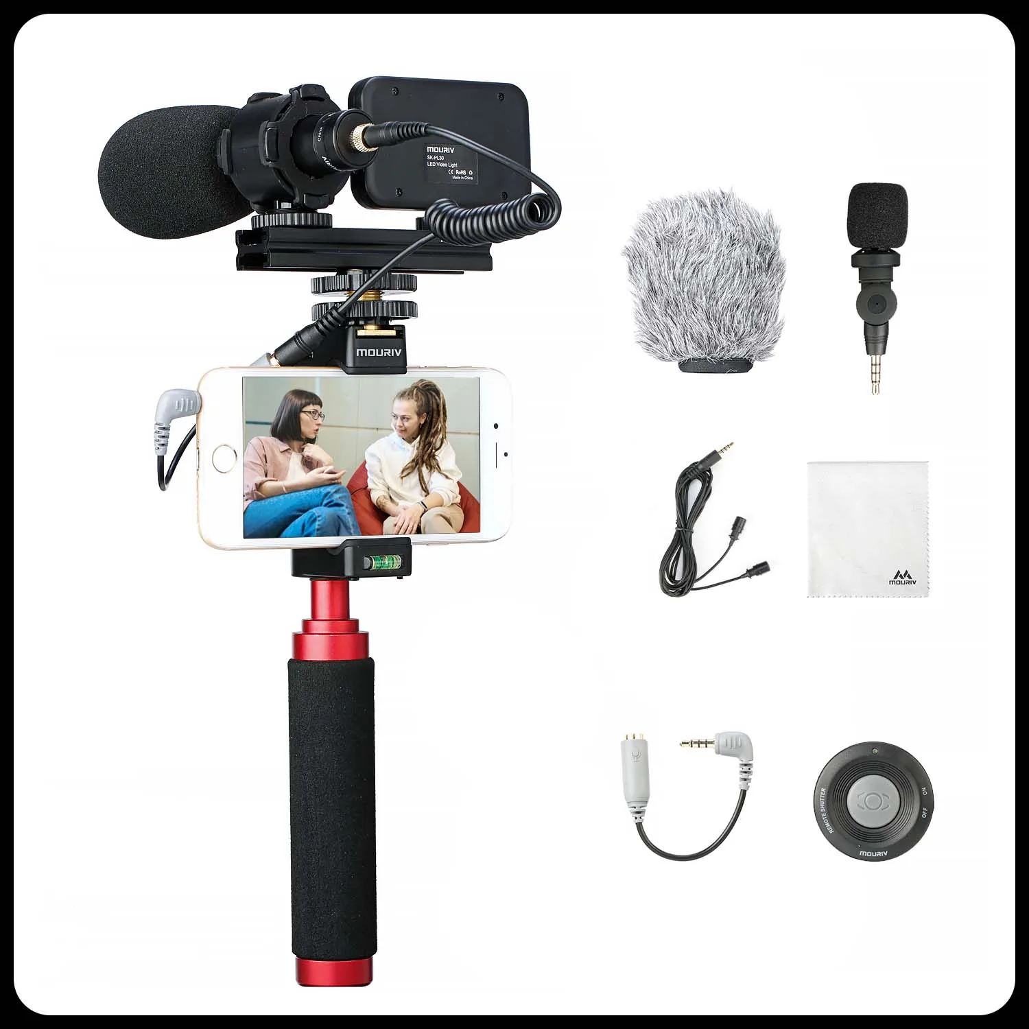 

MOURIV Smartphone Video Microphone Kit with Grip Rig, LED for YouTube Vlogging Facebook Compatible with iOS, Android & More