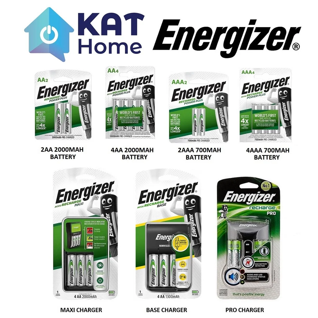 

[ORIGINAL] ENERGIZER RECHARGEABLE POWERPLUS 2000MAH / 700MAH BATTERY 2AA / 4AA / RECHARGE BASE / MAXI / PRO CHARGER