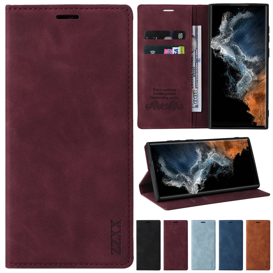 

For Samsung Galaxy A12 A13 A50 A51 A52 A52S A53 S22 S21 S20 Plus Ultra FE S10E S10 S9 S8 Plus Wallet Skin Feel Flip Leather Case