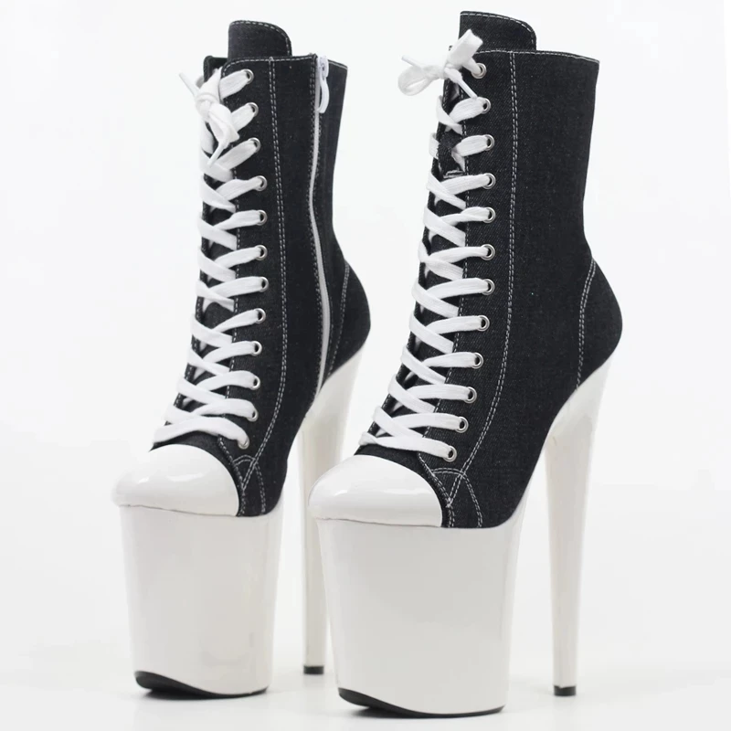 Pole Dance Boots 20CM High Heel Platform Denim Sexy Stripper Catwalk Model Nightclub Boots Unisex Size 36-43