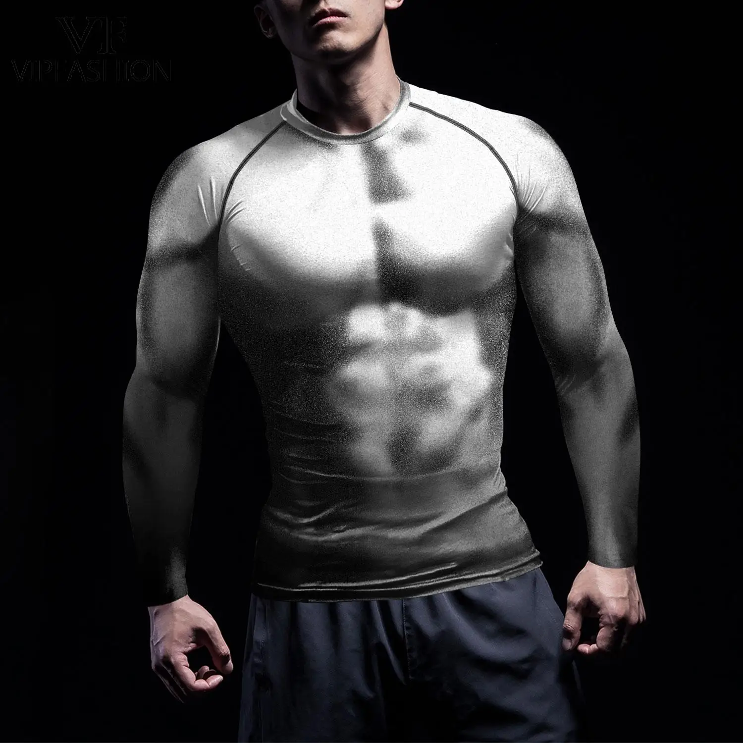 Футболка мужская эластичная с длинным рукавом принтом