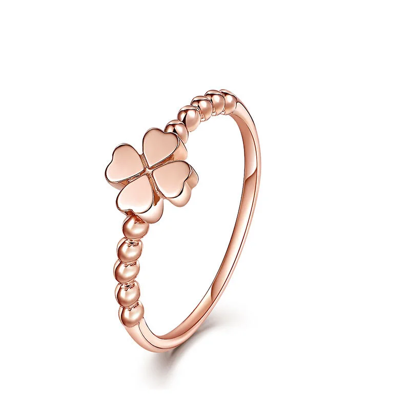 

Classic Glossy 4-Leaf Clover 18K True Real Solid Gold Rings Bands for Women Female Girlfriend Fine Fancy Office Jewelry Gift